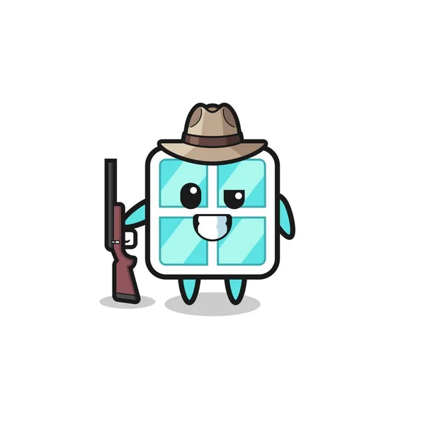 Window Hunter Mascot Holding Gun Cute Design — Wektor stockowy