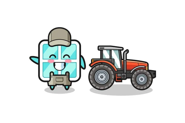 Window Farmer Mascot Standing Tractor Cute Design — Stock Vector