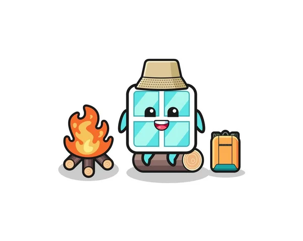 Camping Illustration Window Cartoon Cute Design — Stockvector