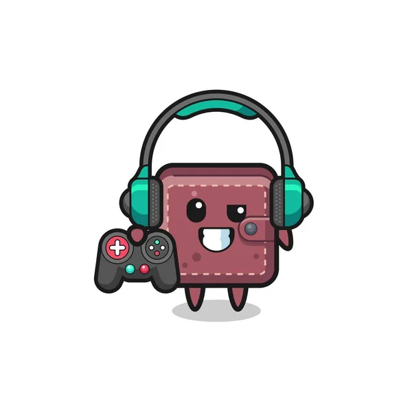 Cartera Cuero Mascota Gamer Celebración Controlador Juego Lindo Diseño — Archivo Imágenes Vectoriales