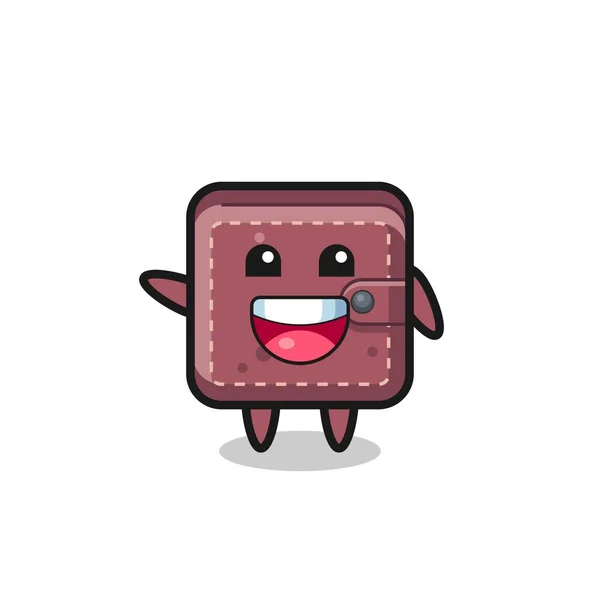 Happy Leather Wallet Cute Mascot Character Cute Design — Vector de stock