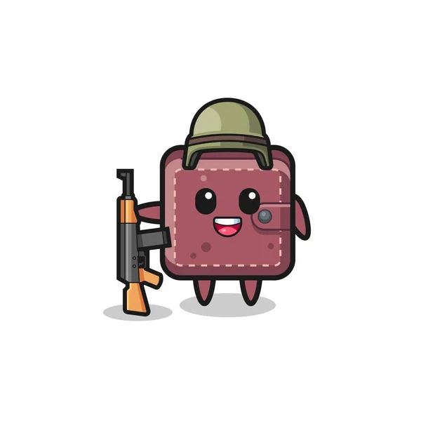Cute Leather Wallet Mascot Soldier Cute Design — Stockvector