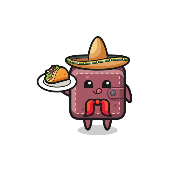 Leather Wallet Mexican Chef Mascot Holding Taco Cute Design — Stock vektor