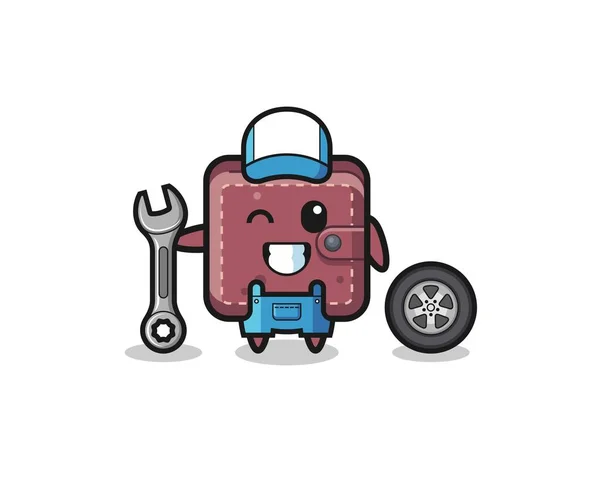 Leather Wallet Character Mechanic Mascot Cute Design — Stockvektor