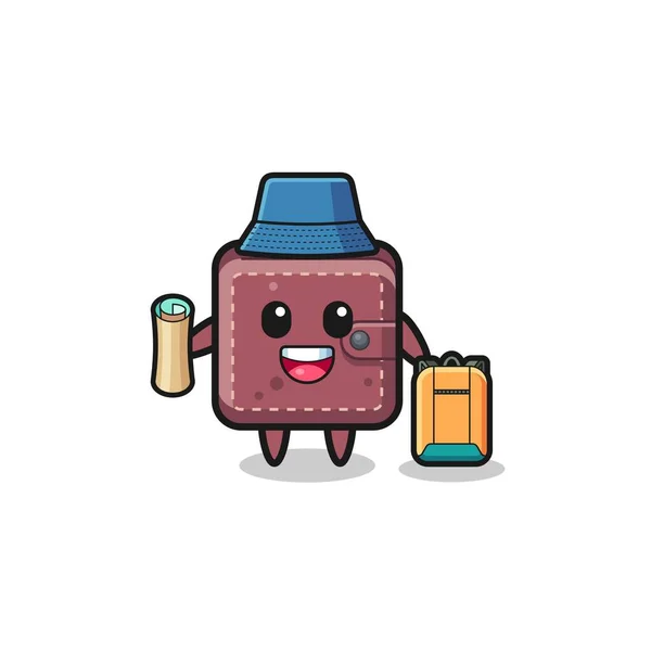 Leather Wallet Mascot Character Hiker Cute Design — Vector de stock