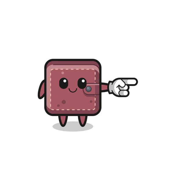 Leather Wallet Mascot Pointing Right Gesture Cute Design — Image vectorielle