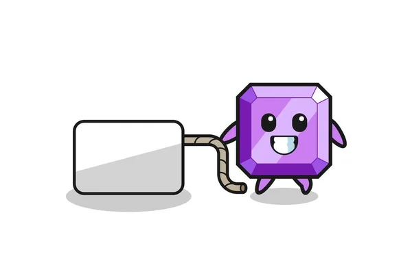 Purple Gemstone Cartoon Pulling Banner Cute Design — 图库矢量图片