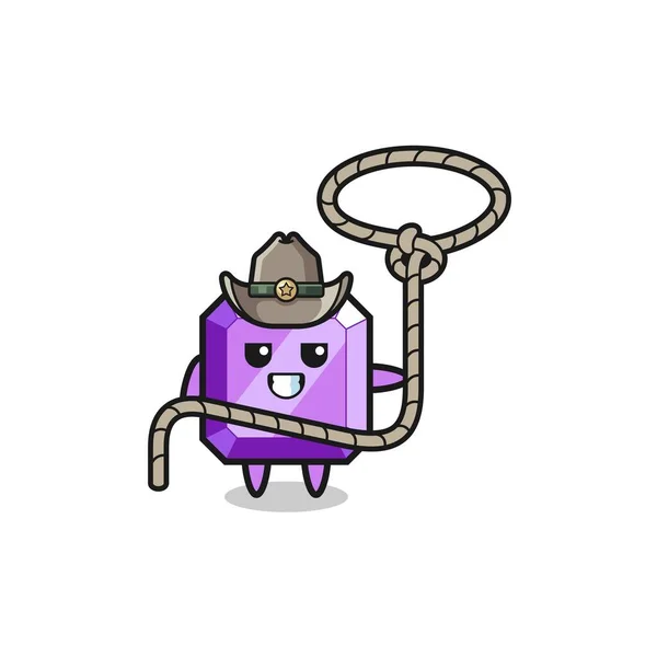 Purple Gemstone Cowboy Lasso Rope Cute Design — 스톡 벡터