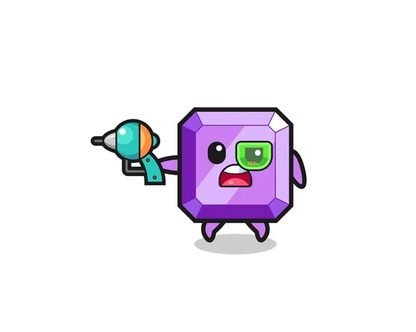 Cute Purple Gemstone Holding Future Gun Cute Design — Stock vektor