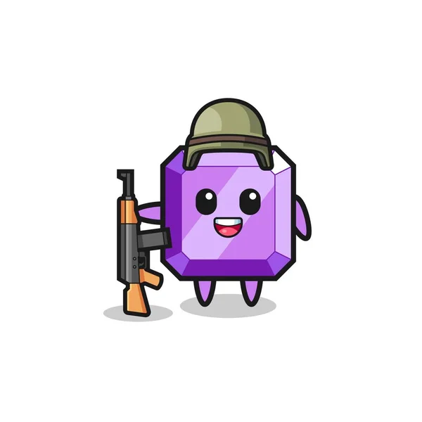 Cute Purple Gemstone Mascot Soldier Cute Design — Stock Vector