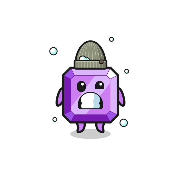 Cute Cartoon Purple Gemstone Shivering Expression Cute Design — Stockvektor