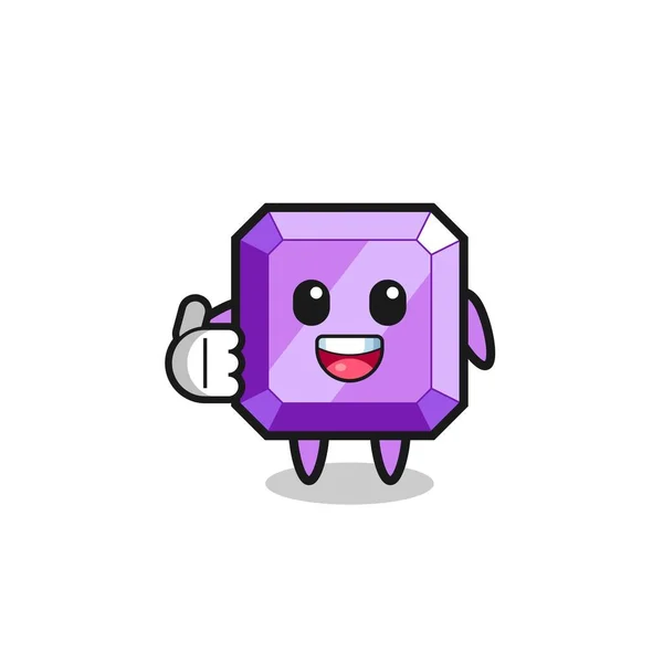 Purple Gemstone Mascot Doing Thumbs Gesture Cute Design — Stockvektor