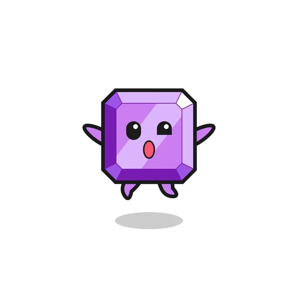 Purple Gemstone Character Jumping Gesture Cute Design — Stok Vektör