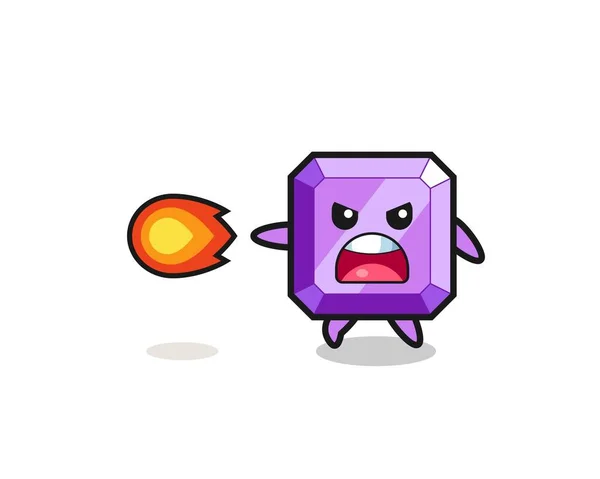 Cute Purple Gemstone Mascot Shooting Fire Power Cute Design — Image vectorielle