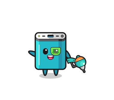 power bank cartoon as future warrior mascot , cute design