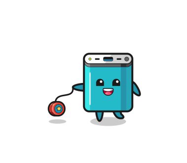cartoon of cute power bank playing a yoyo , cute design