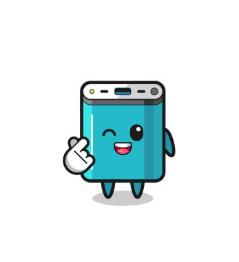 power bank character doing Korean finger heart , cute design