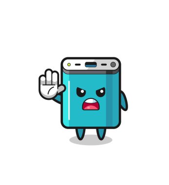 power bank character doing stop gesture , cute design