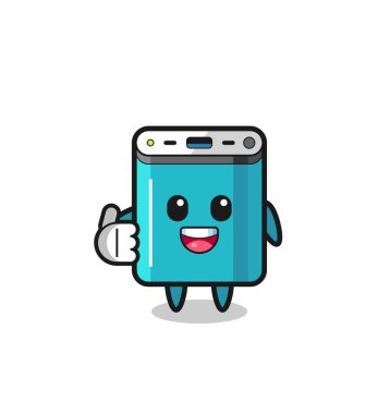 power bank mascot doing thumbs up gesture , cute design