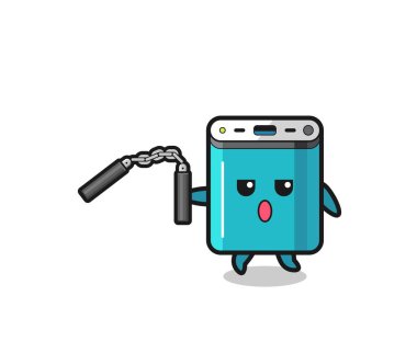 cartoon of power bank using nunchaku , cute design
