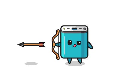 illustration of power bank character doing archery , cute design