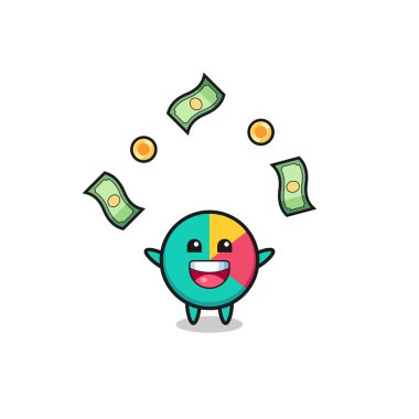 illustration of the chart catching money falling from the sky , cute design