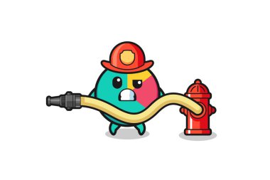 chart cartoon as firefighter mascot with water hose , cute design