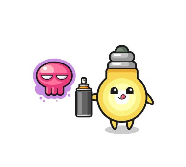 light bulb cartoon make a graffiti with a spray paint , cute design