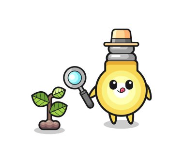 cute light bulb herbalist researching a plants , cute design