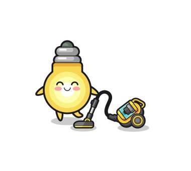 cute light bulb holding vacuum cleaner illustration , cute design