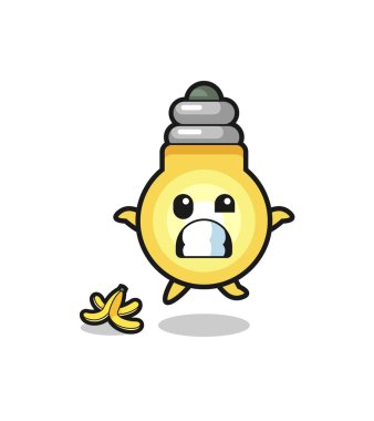 light bulb cartoon is slip on a banana peel , cute design