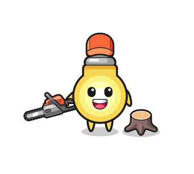 light bulb lumberjack character holding a chainsaw , cute design