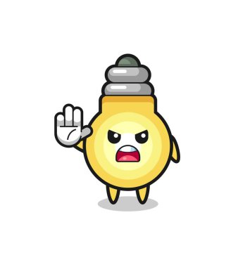 light bulb character doing stop gesture , cute design