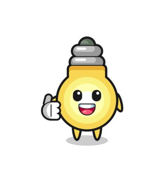 light bulb mascot doing thumbs up gesture , cute design