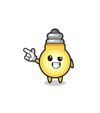 light bulb mascot pointing top left , cute design