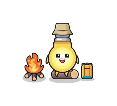 camping illustration of the light bulb cartoon , cute design