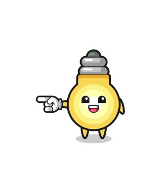 light bulb cartoon with pointing left gesture , cute design