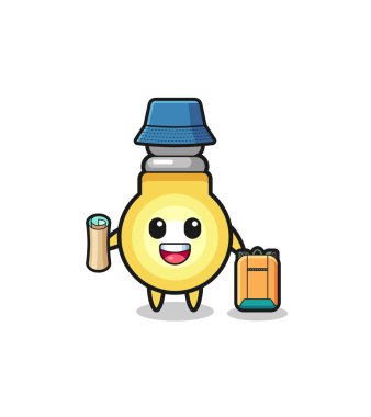 light bulb mascot character as hiker , cute design