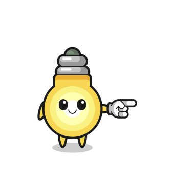 light bulb mascot with pointing right gesture , cute design