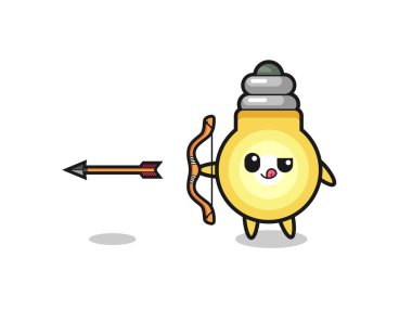 illustration of light bulb character doing archery , cute design
