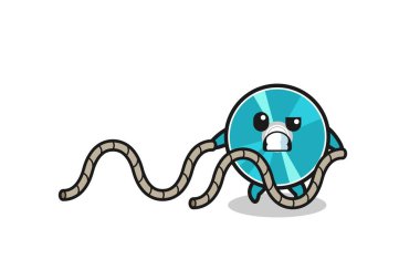 illustration of optical disc doing battle rope workout , cute design