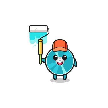 the optical disc painter mascot with a paint roller , cute design