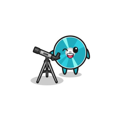 optical disc astronomer mascot with a modern telescope , cute design