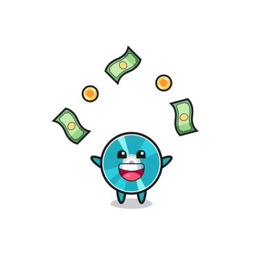 illustration of the optical disc catching money falling from the sky , cute design