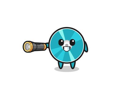 optical disc mascot holding flashlight , cute design