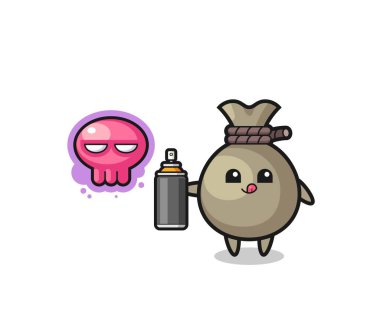 money sack cartoon make a graffiti with a spray paint , cute design