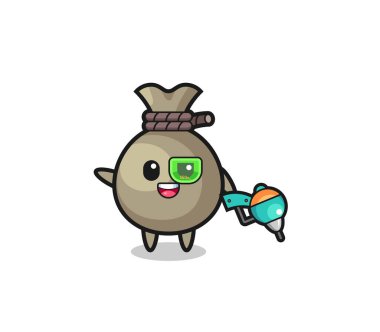 money sack cartoon as future warrior mascot , cute design