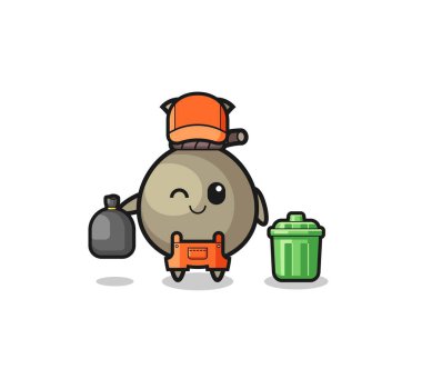 the mascot of cute money sack as garbage collector , cute design