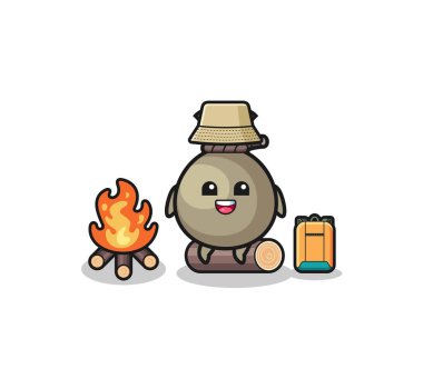 camping illustration of the money sack cartoon , cute design