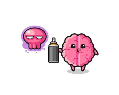 brain cartoon make a graffiti with a spray paint , cute design